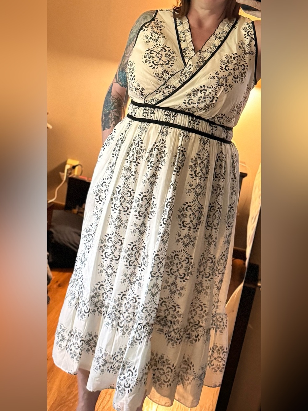 Women's Cream and Black Printed Maxi Dress